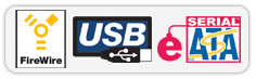 FireWire, USB, eSATA logos