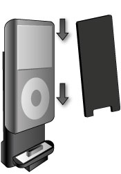 To attach iPod  For 30GB video models only,  use included spacer pad. 