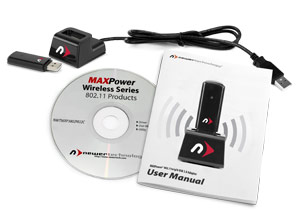 MAXPower 802.11n/g/b Wireless Adapter and Cradle Includes